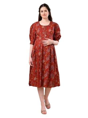 Image of The Mom Store Maternity and Nursing Dress | Pre and Post Pregnancy Dress for Womens | Zipper /Button Opening | Causal Wear | Trendy Stylish Causal Dresses for New Moms