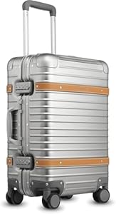 LUGGEX Aluminum Koffer & Trolleys, Stabil Hartschalekoffer ohne Reißverschluss, Alu Reisekoffer mit 4 Doppel-Spinner Rollen, TSA-Zahlenschloss(Vintage, 55 cm, 40L)