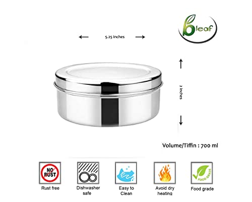 Image of BLeaf Stainless Steel-5 Container Lunch Box /Tiffin Box Without Clip-Food Grade 5 Tier (700ml)
