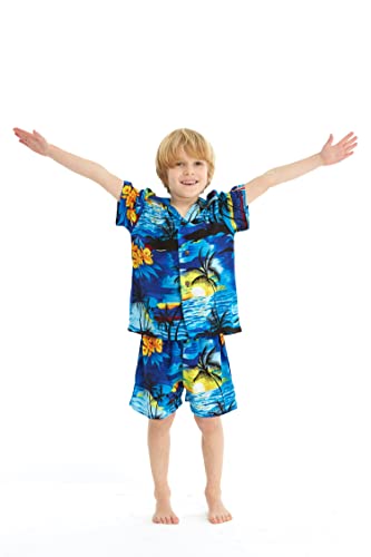 Image of Hawaii Hangover Family Matching Hawaiian Clothes, Sunset Blue | Family matching Hawaiian outfits, Sunset Blue, lightweight rayon, machine washable, tropical print, luaus, cruises