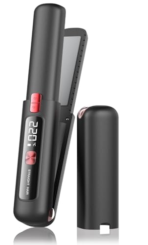 Cordless Hair Straightener and Curler 2 in 1 Mini Lightweight and Small USB Rechargeable with 4500mAh Battery 10s Fast Heating Portable Ceramic Flat Iron for Travel (Black)