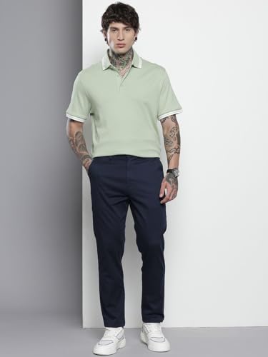 Image of The Indian Garage Co Men Regular Fit Solid Mid-Rise Stretchable Chinos