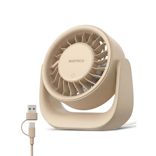 Warmco USB Desk Fan, Small Personal Desktop Table Fan with Touch Control,USB-A & USB-C Dual Plug (Sand)