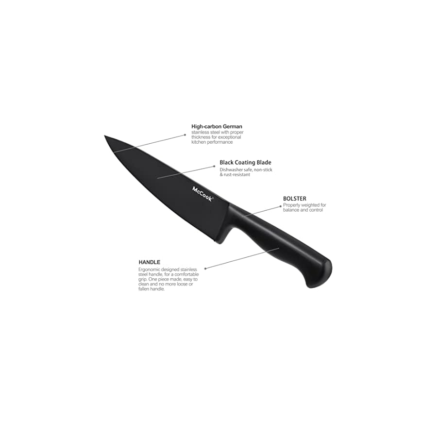McCook® Premium Black Knife Sets,German Stainless Steel Kitchen Knives Block Set with Built-in Sharpener