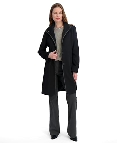 Image of TAHARI Women's Slim Fit Soft Wool Blend Walker Coat With Pu Trim, Stretch Lining & Front Button Closure