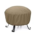 SunPatio Fire Pit Cover 32 Inch, Heavy Duty Waterproof Firepit Table Cover Round, Outdoor Fire Pit Bowl Cover Small, All Weather Protection Patio Ottoman Cover with Drawstring, Taupe