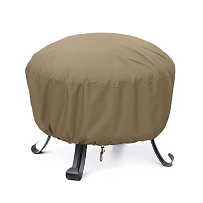 SunPatio Fire Pit Cover 32 Inch, Heavy Duty Waterproof Firepit Table Cover Round, Outdoor Fire Pit Bowl Cover Small, All Weather Protection Patio Ottoman Cover with Drawstring, Taupe