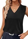 XIEERDUO Womens Tank Tops Loose Fit Casual Summer Pleated V Neck Sleeveless Blouses for Women Work Office Outfits Black L