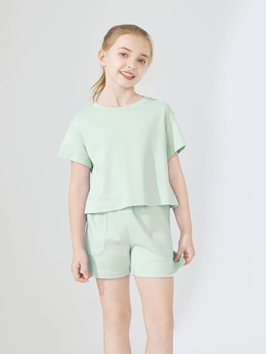 Image of Girls Clothing 2 Piece Summer Set Short Sleeve Tops Shirts Baggy Shorts with Pockets Fashion Outfits for Kids
