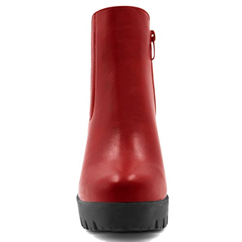 Allegra K Allegra K Women Chunky High Heel Platform Red Ankle Boots 9.5 M US
