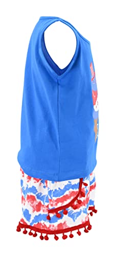 Image of Unique Baby Girls Toddler Big Kid Sleeveless Tank with Pom Pom 2pc Shorts Set Outfit