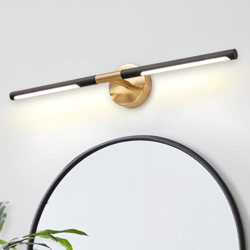 Image of Modern Bathroom Light Fixtures Over Mirror 29.5 Inch, 20W 360 Rotatable Dimmable 4000K Led Vanity Light Bar, Black and Gold Bathroom Vanity Lights Above Mirror