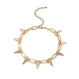 VIRAVENTO Punk Spike Choker Necklace for Women Gothic Exaggerated Bullet Necklace Vintage Gold Silver Black Spike Necklace (1, Gold)