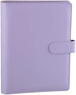 HAUTOCO PU Leather A5 6 Ring Planner Binder Cover, Refillable Notebook Binder Organiser Loose Leaf Folder for A5 Refill Paper Insert Pages with Magnetic Buckle Closure, Purple