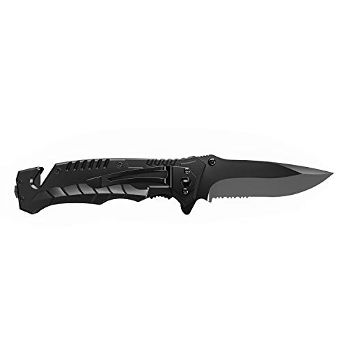 BearCraft Black Folding Knife | Sharp, Outdoor, Survival, Pocket Knife with Serrated Edge | Small, One-Hand Knife with Stainless Steel Blade and Aluminium Housing | Can be used for Work, Hiking, Camping - Image 5