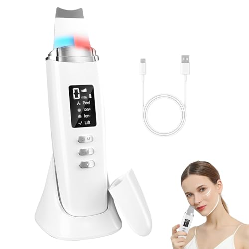 Image of Docoss Facial Skin Scrubber & Ultrasonic Pore Cleaning Machine with 4 Modes, Blackhead Remover with Red Light & Blue Light, Face Cleansing Rechargeable Machine(White)