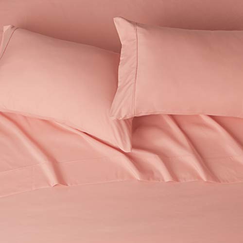 Image of Amazon Basics Lightweight Super Soft Easy Care Microfiber 4-Piece Bed Sheet Set with 14-Inch Deep Pockets,Includes Comfortable Pillowcases,Queen,Peachy Coral,Solid,(Pack of 4)