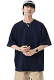 [NCFBAG] Tシャツ メンズ 半袖 大きいサイズ 綿100% 1枚組 2枚組 無地 丸首 カットソー 夏服 吸汗性 抗菌防臭 (JP, アルファベット, S, ネイビー)