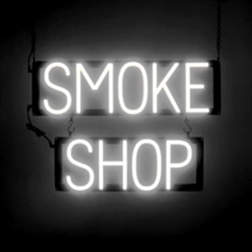 Image of SpellBrite LED Neon SMOKE SHOP Sign for Business - White, 21 inch x 15 inch | Ultra-Bright Click-Together Signage for Smoke Shops, with Visibility from 500 Feet - 8 Animations, 6 Brightness Settings