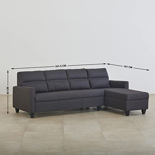 Image of Home Centre | Helios Clary Fabric 4-Seater Right Corner Sofa with Chaise | Sofa for Living Room | Solid Wood | Brown | 1 Year Warranty