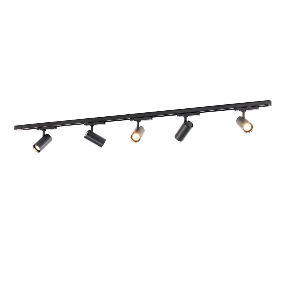 Zoom LED Kit d'éclairage de rail - Noir, 4 mètres, 5 spots, 3 phases - Luminosité réglable 20/25/30W et couleurs de lumière de la lumière chaude à la lumière du jour (2700K, 3000K et 4000K)