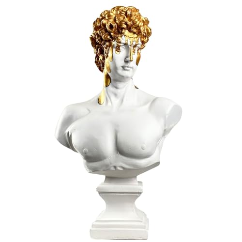Exquisite Handcrafted David Gold Drip Pop Art Bust – Large Contemporary Greek Roman Mythology Sculpture for Luxe Home Decor – Unique NOVAMYTH Artisan Masterpiece