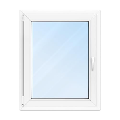 FENSTERVERSAND - Kunststofffenster Weiß - zu öffnendes Fenster Kunststoff mit Griff, Dreh- & Kippfenster, 2-fach Verglasung, Klarglas - DIN links - BxH: 800x1000 mm, 70 mm Profil
