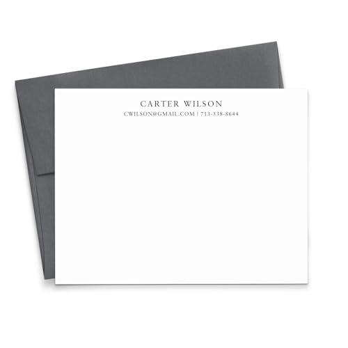 Image of Personalized Stationery Note Cards With Envelopes, FLAT Classic Stationery Set For Writing Letters, Custom Thank You Notes With Name, Professional Notecards, Your Choice of Colors and Quantity
