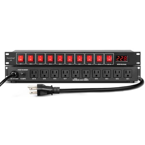 Depusheng U8 Power Sequencer Conditioner 10 Outlet - 15A 1800W AC Power Rack Mount Switch Conditioner, Pro Audio Digital Power Supply Surge Protector for Home Electrical Appliance,Surge Protector