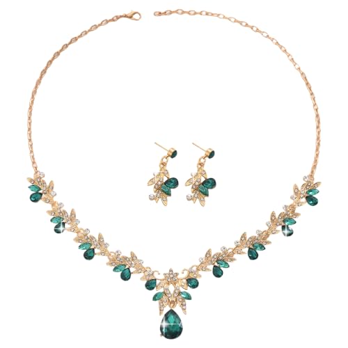 XFSRG Schmuckset für Damen Halskette und Ohrringe Set mit Funkelnden Zirkonia Schmuckset für Hochzeiten und Partys(Grün)