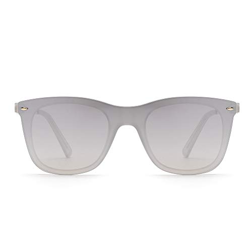 JIM HALO Rimless Mirrored Sunglasses One Piece Frameless Eyeglasses Men Women (Transparent Frame/Mirror Silver Lens)