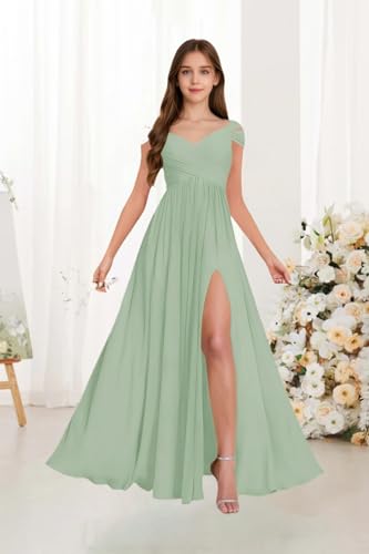 Off Shoulder Junior Bridesmaid Dresses with Pocket Pleated Chiffon Flower Girl Dress for Formal Wedding Gowns3