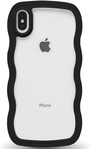 Image of GoldKart iPhone Xs Max Case Wavy Edge Clear Back Design, Anti-Slip Grip Cute Wave Curly Frame Shape Shockproof Soft TPU & Hard PC Bumper Protective Phone Case Cover for Women Girls - Black