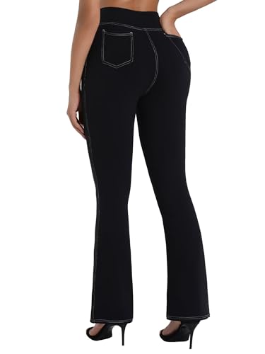 Sunzel Sustainable Flare Leggings for Women, Mini Bell Bottom Flared Yoga Pants with Denim Look, High Waisted Tummy Control4