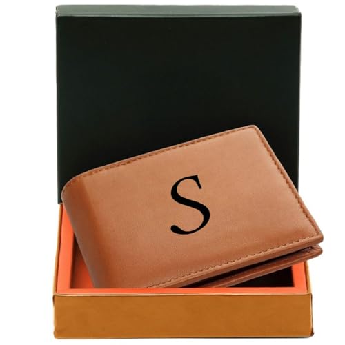 Image of Pu Leather Wallet for Men and Boys Alphabet Name Wallet Gifts for Men | Personalized with Name & Charm Purse - (Color-Tan) (S, Tan)