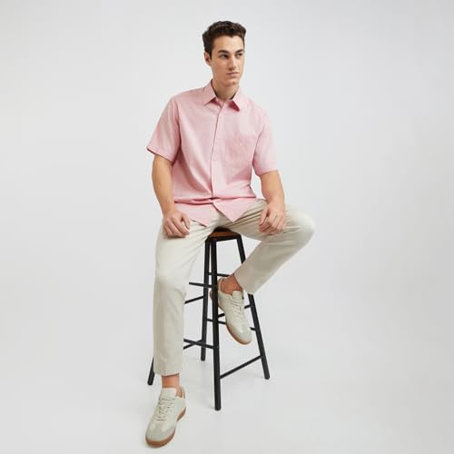 Image of Colorplus Men's Pure Cotton Solid Pattern Classic Fit Spread Collar Half Sleeve Casual Shirt