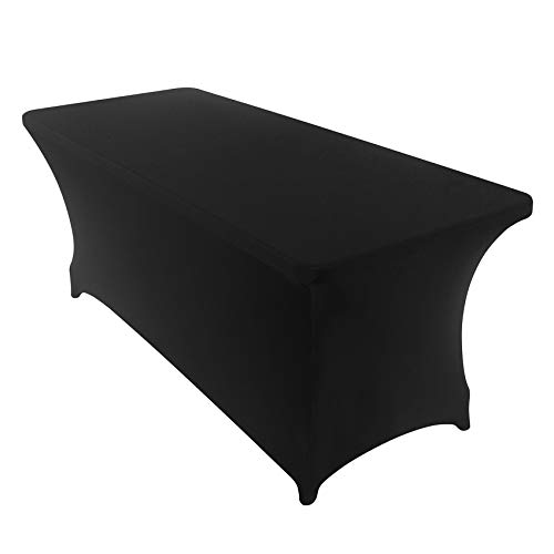 Image of 6FT Spandex Table Cover Rectangular Stretch Spandex Tablecloth (Black, 6FT)