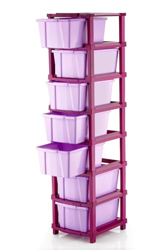 Image of TEKCOOL Plastic Drawer Organizer Self Standard Rectangular Multi Purpose Modular Drawer System Large Chest of Drawer Organizer for Home Office,Product Dimension When assembeled (7XL, Purple hex);'
