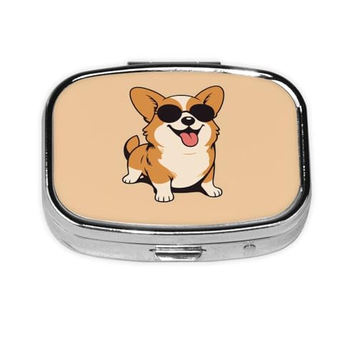 コーギー 犬柄 2 段分割ピルボックス 習慣薬箱サプリケース 飲み忘れ防止携帯型薬箱