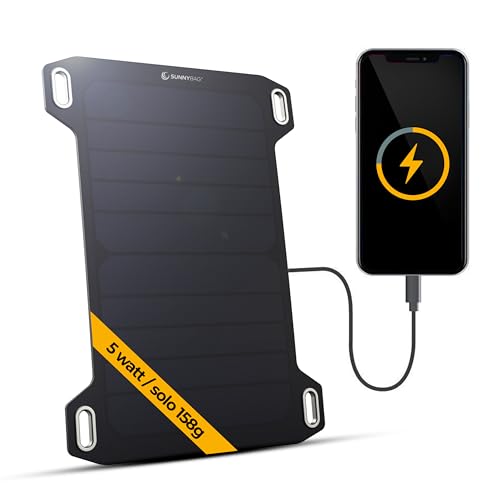 Sunnybag Leaf Mini | Pannello solare portatile da 5 Watt | Efficiente, impermeabile, ultra leggero, 158 g | Caricatore solare con porta USB per cellulare, smartphone, power bank | Ideale per