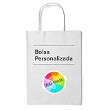 100 Bolsas papel kraft personalizadas bolsas de papel con asas bolsa de papel personalizable con el logo de tu negocio muy resistentes (Blanco, 18x8x24)
