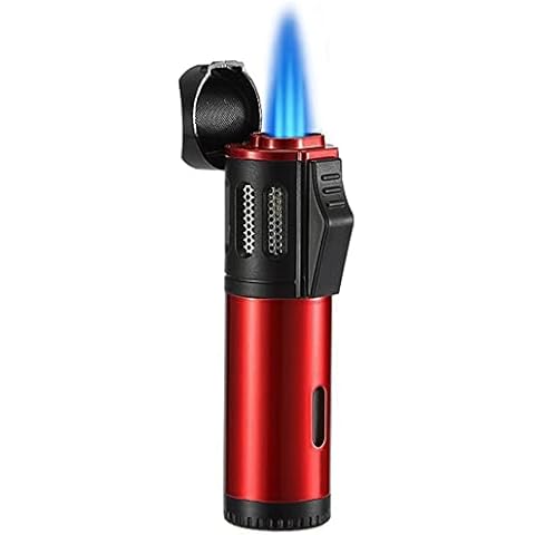 Zoocura Triple Jet Flame Butane Gas Lighter Adjustable Windproof Pocket Lighter (Fuel Not Included) Red Cover