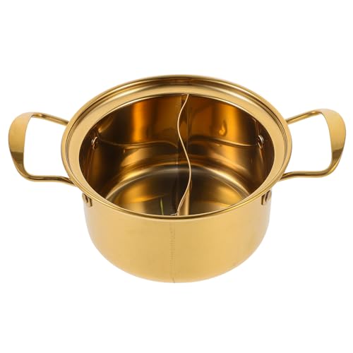 VICASKY Olla de cocina dorada de acero inoxidable con compartimentos, ideal para preparar sopa y shabu en cocina de inducción