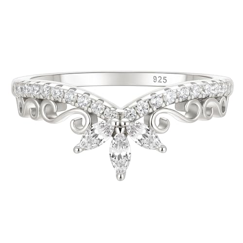 Wuziwen Vintage Crown Wedding Bands for Women Curved Infinity Eternity Rings for Her 925 Sterling Silver Cubic Zirconia