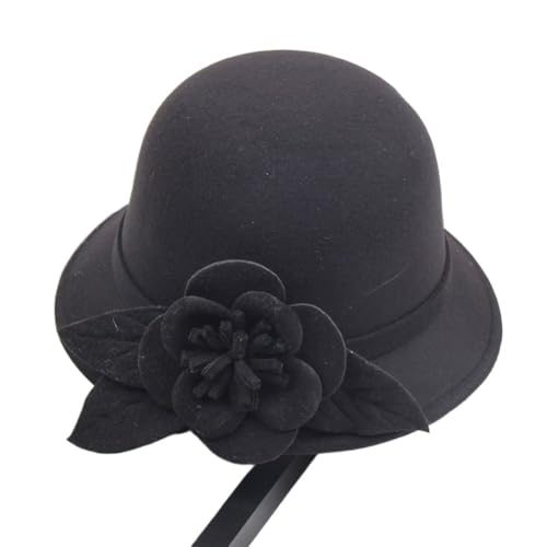 Chapeau melon à fleurs anti-froid en tweed confortable
