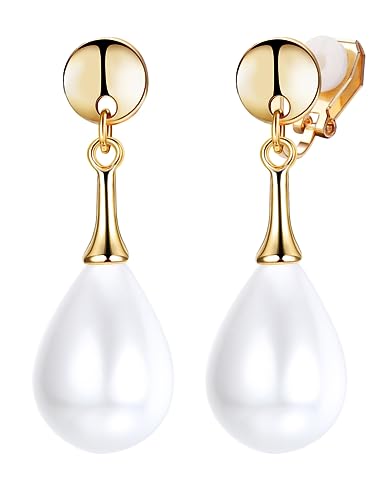 Adramata Orecchini a Clip di Perle Pendenti Lunghi per Donna
