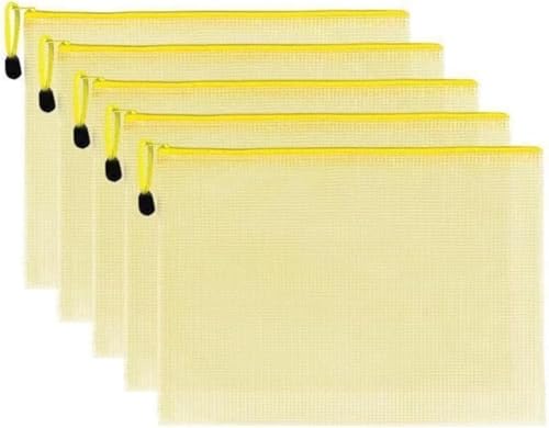 SLLS A4ファイルバッグ ジッパー式 メッシュケース 防水 PVC製 半透明 書類収納 大容量 フォルダー 文房具収納 学校 事務用品 出張 旅行 整理袋 5色セット