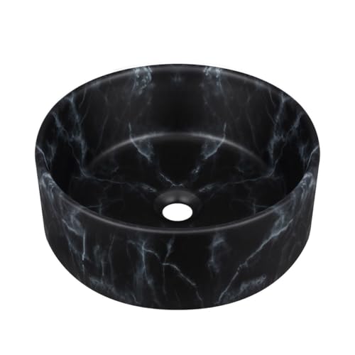 Luxsuite Bathroom Sink Basin Ceramic Vessel Wash Bowl Washing Vanity Countertop Above Counter Toilet Bath Hand Round Black 40x40x15.5cm