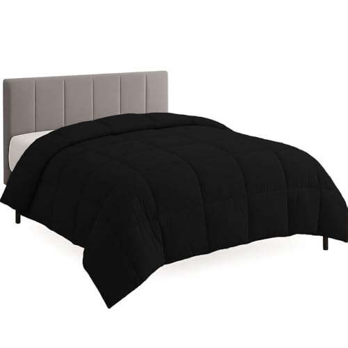 Image of Twin Size Comforter Set - All Season Down Alternative Bedding Comforter Set - Quilted Duvet Insert with Corner Tabs - Box Stitched Blanket - Breathable, Soft - Black