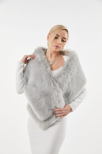 DJBM Women's Faux Fur Shawl Wraps Cloak Coat Sweater Cape for Evening Party2